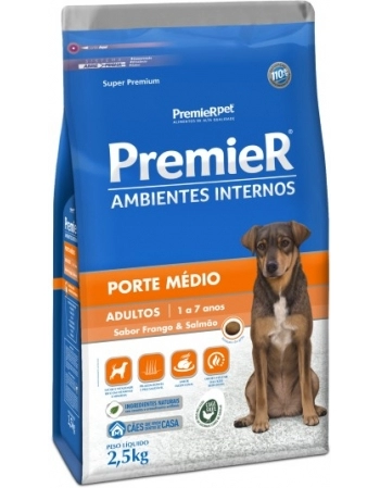 Ração PremieR Ambientes Internos para Cães Adultos de Porte Médio Frango e Salmão 2,5Kg