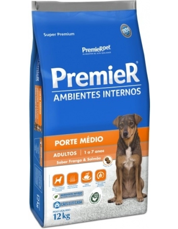 Ração PremieR Ambientes Internos para Cães Adultos de Porte Médio Frango e Salmão 12Kg