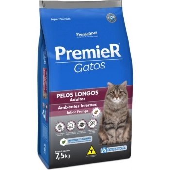 Ração PremieR Ambientes Internos Pelos Longos para Gatos Adultos Frango 7,5Kg