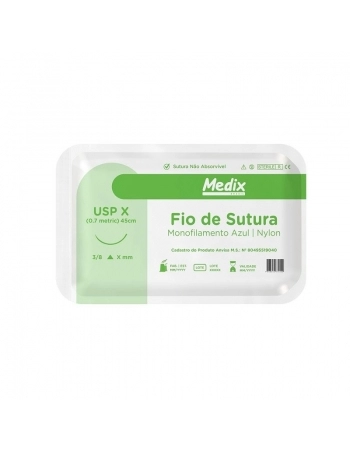 Fio De Sutura Nylon 1 45cm Com Agulha 20mm 3/8 Triangular C/ 24UN