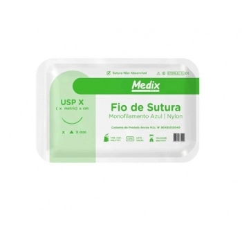 Fio De Sutura Nylon 3-0 45cm Com Agulha 25mm 3/8 Triangular C/ 24UN