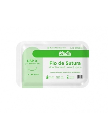 Fio De Sutura Nylon 6-0 45cm Com Agulha 15mm 3/8 Triangular C/ 24UN