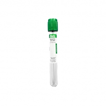 Tubo Heparina de Lítio 6.0ml 13X100 Tampa Verde C/100UN