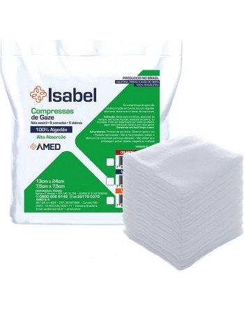 Compressa Isabel, 13 Fios cm2, 7,5cmX7,5cm,13cmX24cm, C/300 UND.