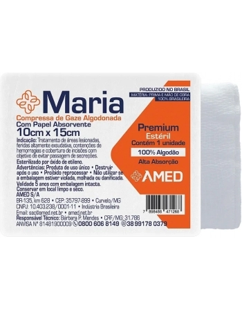 Compressa Algodonada C/ Papel Absorvente Maria 10cmX15cmc/ 1 UND.