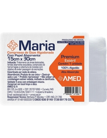 Compressa Algodonada C/ Papel Absorvente Maria 15cmX30cmc/ 1 UND.