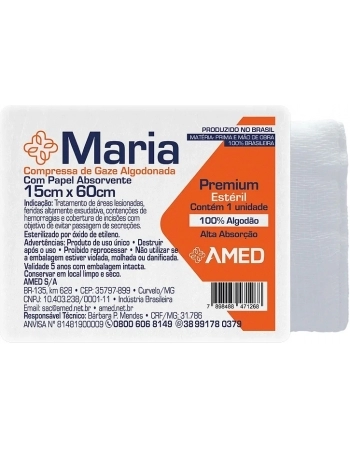 Compressa Algodonada C/ Papel Absorvente Maria 15cmX60cmc/ 1 UND.