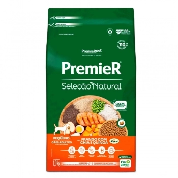 Ração PremieR Seleção Natural para Cães Adultos Raças Pequenas Frango Korin com Chia e Quinoa 1Kg
