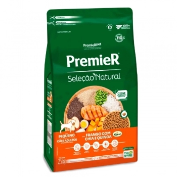 Ração PremieR Seleção Natural para Cães Adultos Raças Pequenas Frango Korin com Chia e Quinoa 2,5Kg