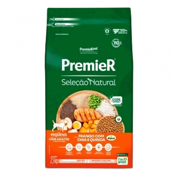 Ração PremieR Seleção Natural para Cães Adultos Raças Pequenas Frango Korin com Chia e Quinoa 2,5Kg