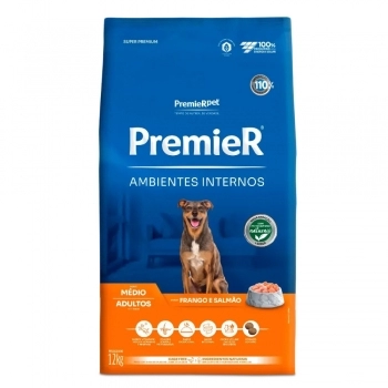 Ração PremieR Ambientes Internos para Cães Adultos de Médio Porte Frango e Salmão 12Kg