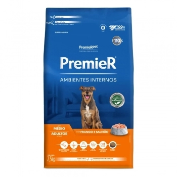 Ração PremieR Ambientes Internos para Cães Adultos de Médio Porte Frango e Salmão 2,5Kg