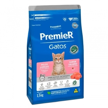 Ração PremieR Ambientes Internos para Gatos Filhotes Pelos Longos Salmão 1,5Kg