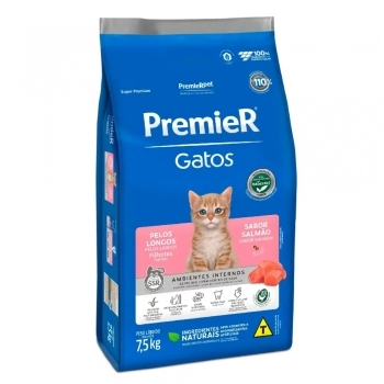 Ração PremieR Ambientes Internos para Gatos Filhotes Pelos Longos Salmão 7,5Kg