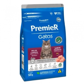 Ração PremieR Ambientes Internos para Gatos Adultos Pelos Longos Frango 500g