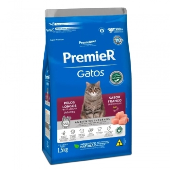 Ração PremieR Ambientes Internos para Gatos Adultos Pelos Longos Frango 1,5Kg