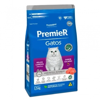 Ração PremieR Ambientes Internos para Gatos Adultos Pelos Longos Salmão 1,5Kg