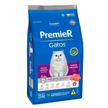 Ração PremieR Ambientes Internos para Gatos Adultos Pelos Longos Salmão 7,5Kg