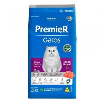 Ração PremieR Ambientes Internos para Gatos Adultos Pelos Longos Salmão 7,5Kg
