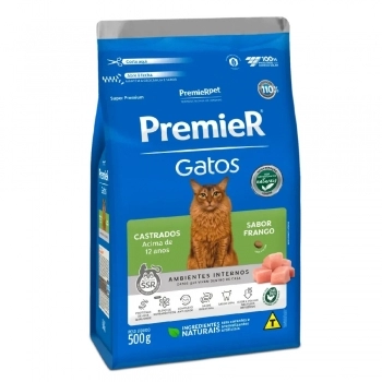 Ração PremieR Ambientes Internos para Gatos Adultos Castrados 12+ Frango 500g