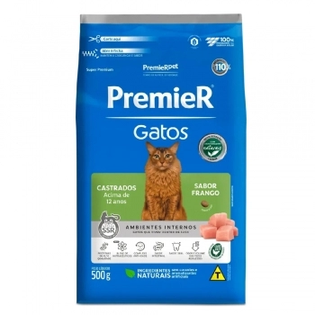 Ração PremieR Ambientes Internos para Gatos Adultos Castrados 12+ Frango 500g