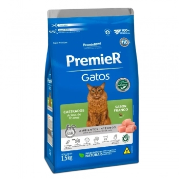 Ração PremieR Ambientes Internos para Gatos Adultos Castrados 12+ Frango 1,5Kg