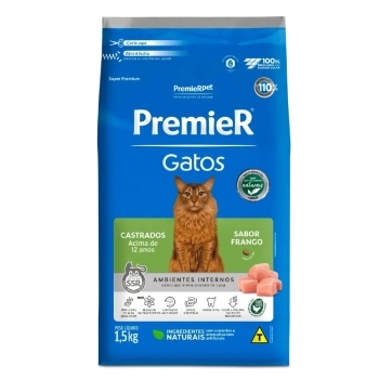 Ração PremieR Ambientes Internos para Gatos Adultos Castrados 12+ Frango 1,5Kg