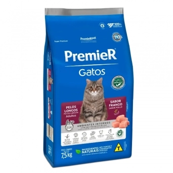 Ração PremieR Ambientes Internos Pelos Longos para Gatos Adultos Frango 7,5Kg