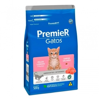Ração PremieR Ambientes Internos para Gatos Filhotes Pelos Longos Salmão 500g