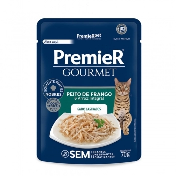Ração Úmida PremieR Gourmet Para Gatos Adultos Frango e Arroz 70g