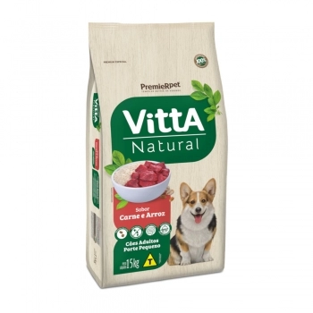 Ração PremieR VittA Natural Cães Adultos Raças Pequenas Carne e Arroz 15 kg