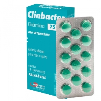Antibiótico Agener União Clinbacter 75mg para Cães e Gatos 14 Comprimidos