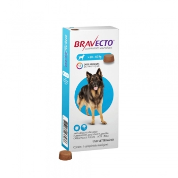 Antipulgas e Carrapatos Bravecto Comprimido MSD para Cães de 20Kg a 40Kg 1000mg