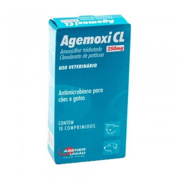 Antibiótico Agener União Agemoxi CL 250mg para Cães e Gatos - 10 Comprimidos
