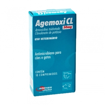 Antibiótico Agener União Agemoxi CL 50mg para Cães e Gatos - 10 Comprimidos