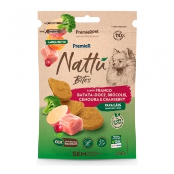 PREMIER NATTU BITES FRANGO, BATATA-DOCE, BROCOLIS, CENOURA E CRANBERRY