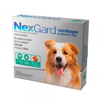 Antipulgas e Carrapatos NexGard 68 mg para Cães de 10,1 a 25 Kg