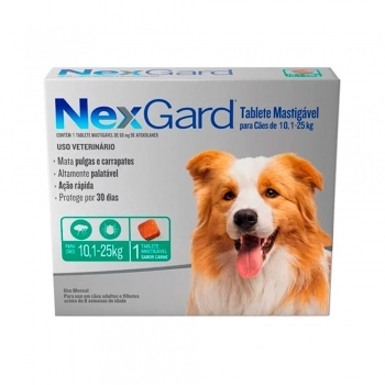 Antipulgas e Carrapatos NexGard 68 mg para Cães de 10,1 a 25 Kg