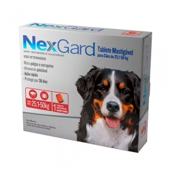 Antipulgas e Carrapatos NexGard 136 mg para Cães de 25,1 a 50 Kg