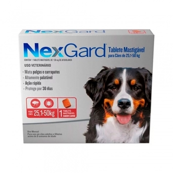 Antipulgas e Carrapatos NexGard 136 mg para Cães de 25,1 a 50 Kg