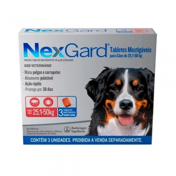 Antipulgas e Carrapatos NexGard para Cães de 25,1 a 50 kg 3 tabletes