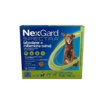 Antipulgas e Vermífugo NexGard Spectra M Cães 7,6kg a 15kg - 3 tabletes