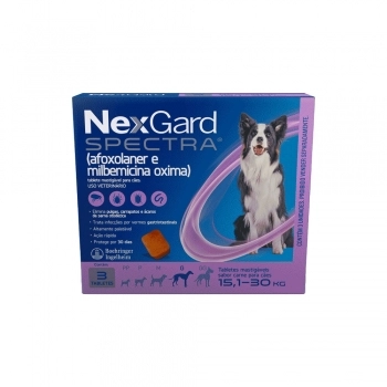 Antipulgas e Vermífugo NexGard Spectra G Cães 15,1kg a 30kg - 3 tabletes