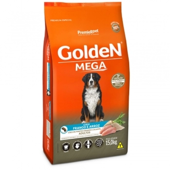 Ração Golden Mega para Cães Adultos de Raças Grandes Frango e Arroz 15kg