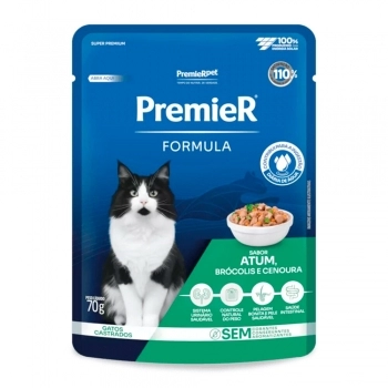 Ração Úmida Premier Fórmula Sachê Para Gatos Adultos Castrados Atum, Brócolis e Cenoura 70g