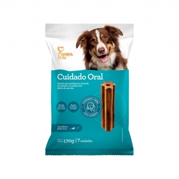 Petisco Papaya Pets Cuidado Oral para Cães Adultos de Raças Médias 170 g (7 Unidades)