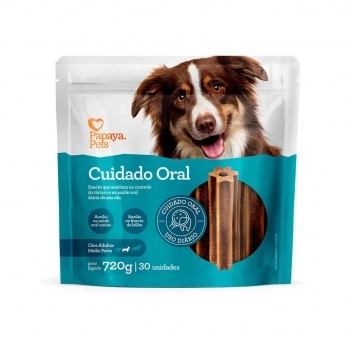 Petisco Papaya Pets Cuidado Oral para Cães Adultos de Raças Médias 720 g (30 Unidades)