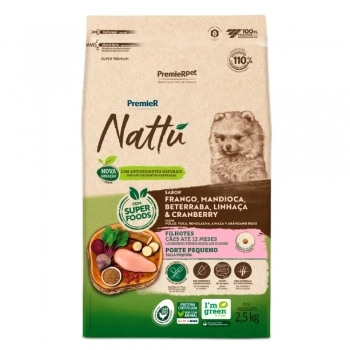Ração PremieR Nattu para Cães Filhotes de Raças Pequenas Mandioca 2,5Kg