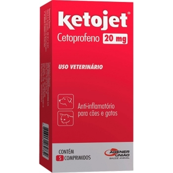 Anti-inflamatório Ketojet 20 mg Agener União para Cães e Gatos (5 Comprimidos)