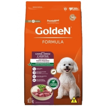 Ração GoldeN Formula para Cães Adultos de Porte Pequeno Sabor Carne e Arroz 10,1 kg